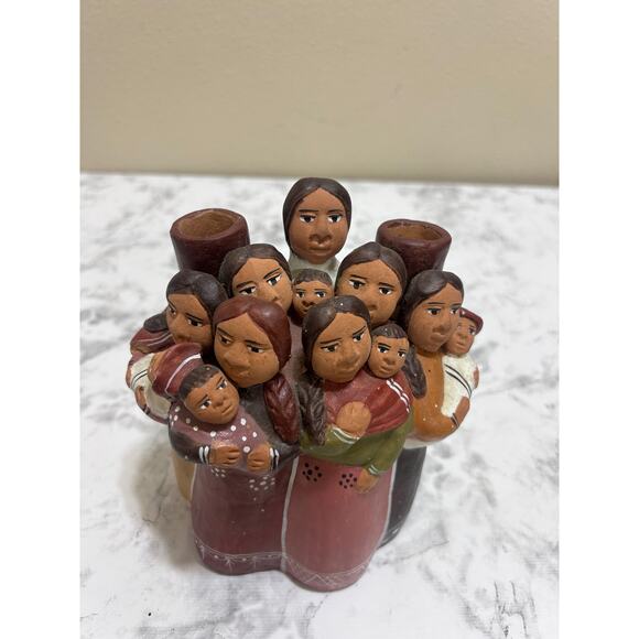 VTG Peruvian Folk Art Pottery Handcrafted Candle Holder Terracotta Clay Women - Picture 4 of 11